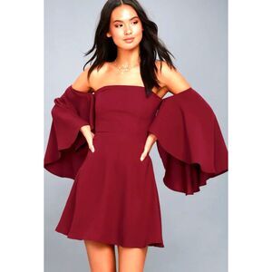 LULUS "Moonlit Dance" Off-Shoulder Mini Dress Feminine Spanish Sleeve Size XS